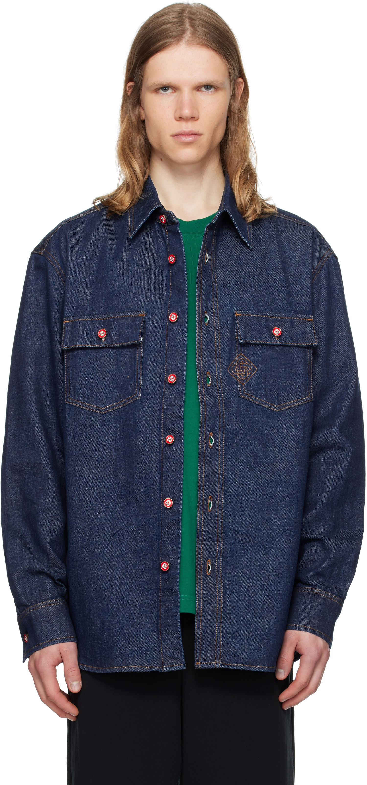 Košeľa Casablanca Casablanca Logo Embroidery Denim Shirt Modrá | MPF25-SH-189-01, 0