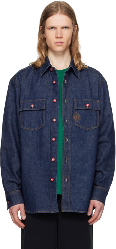 Košeľa Casablanca Casablanca Logo Embroidery Denim Shirt Modrá | MPF25-SH-189-01, 0