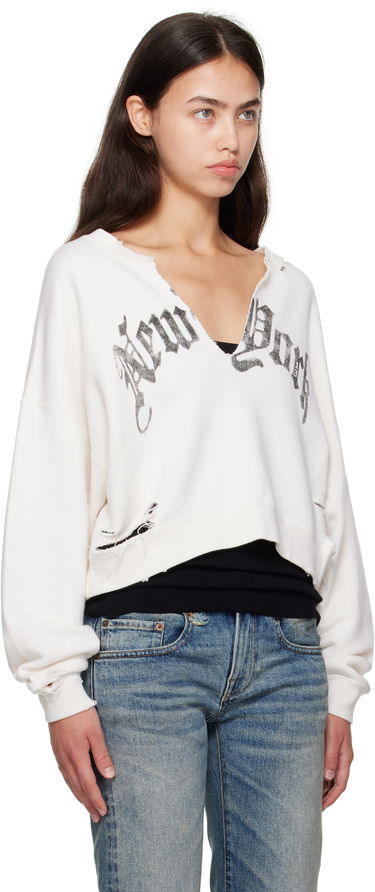 Mikina R13 R13 Cropped Front Slit 'New York' Sweatshirt Biela | R13WK251-K099B, 1