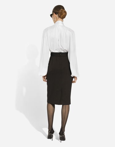 Košeľa Dolce & Gabbana Silk Tie Neck Blouse Biela | F5P96TFU1NUW0800, 2