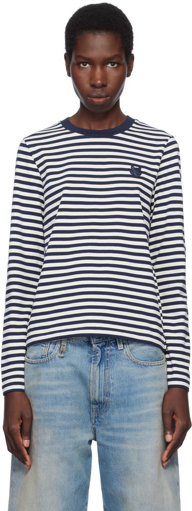 Tričko MAISON KITSUNÉ Maison Kitsuné Fox Head Patch Striped T-Shirt Navy | OW00111KA0026, 0