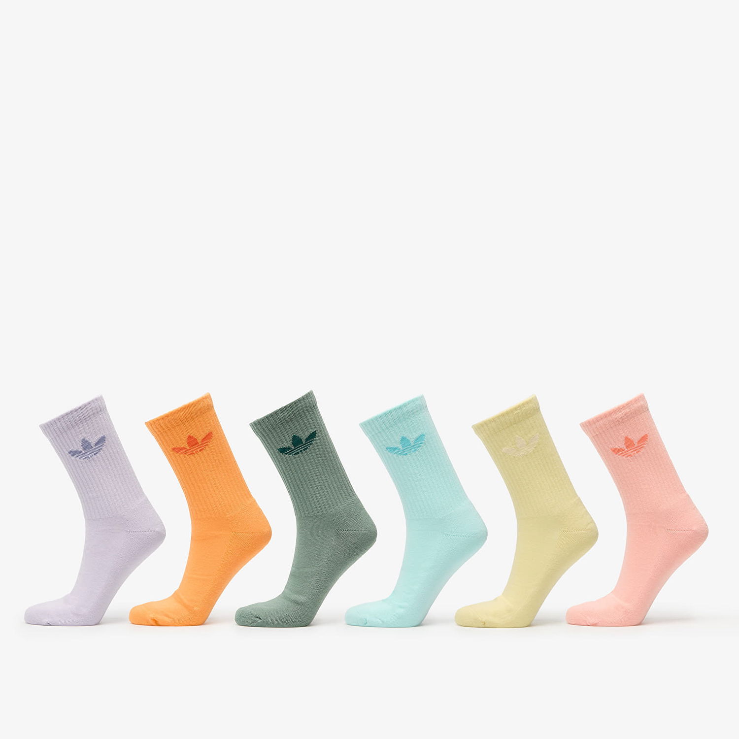 Ponožky adidas Originals Trefoil Crew Sock Cushion 6-Pack Silver Green/ Glow Pink/ Powder Yellow Rôznofarebný | JI9505, 0