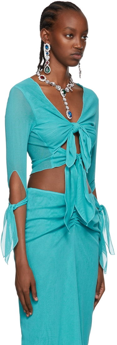 Crop Top Anna Sui Tie-Front Long Sleeve T-Shirt Tyrkysová | 522C24, 1