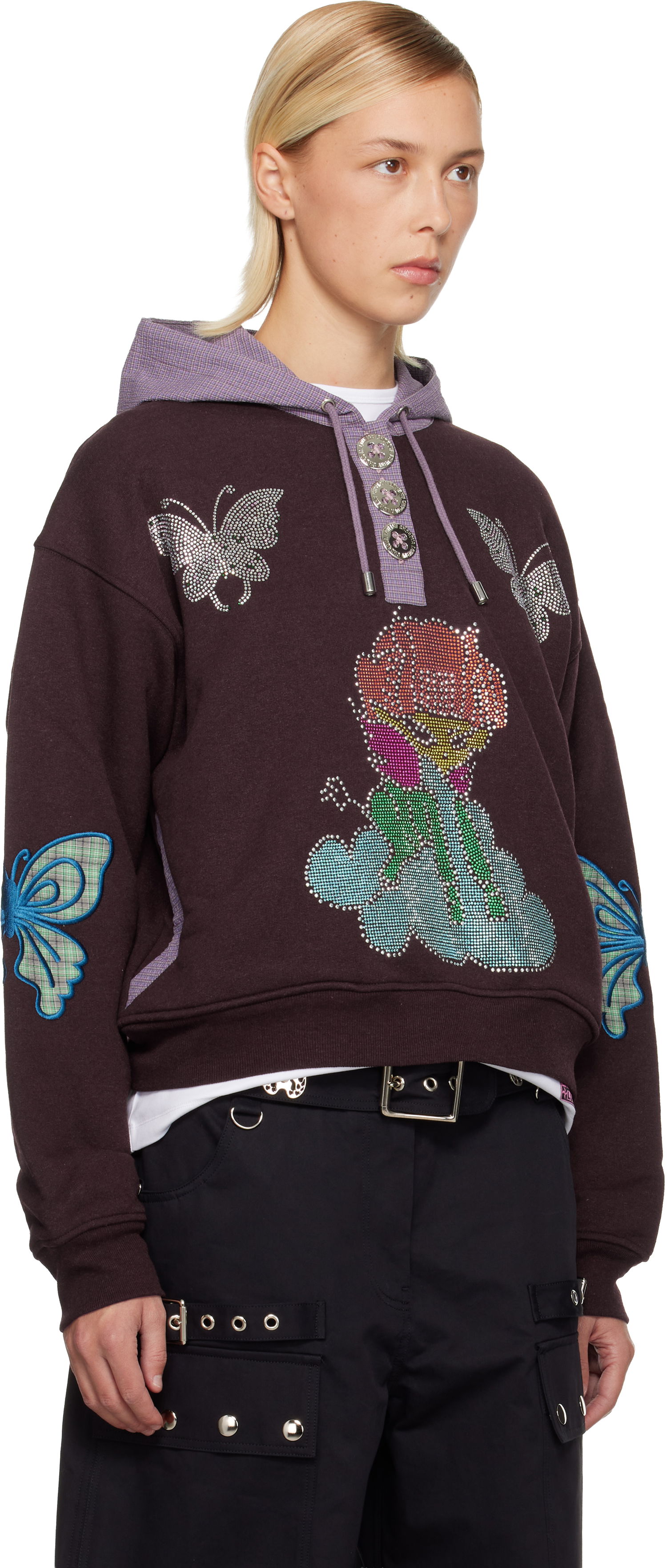 Mikina Chopova Lowena Chopova Lowena Quimby Rhinestone Butterfly Hoodie Hnedá | 5265, 1