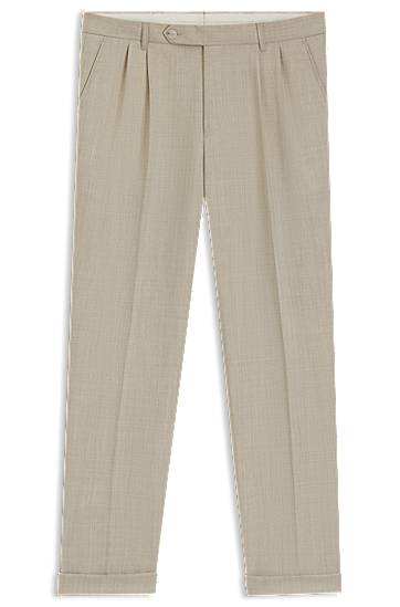 Nohavice BOSS Men's Tapered Fit Micro-Patterned Virgin Wool Trousers Béžová | 50545822, 0