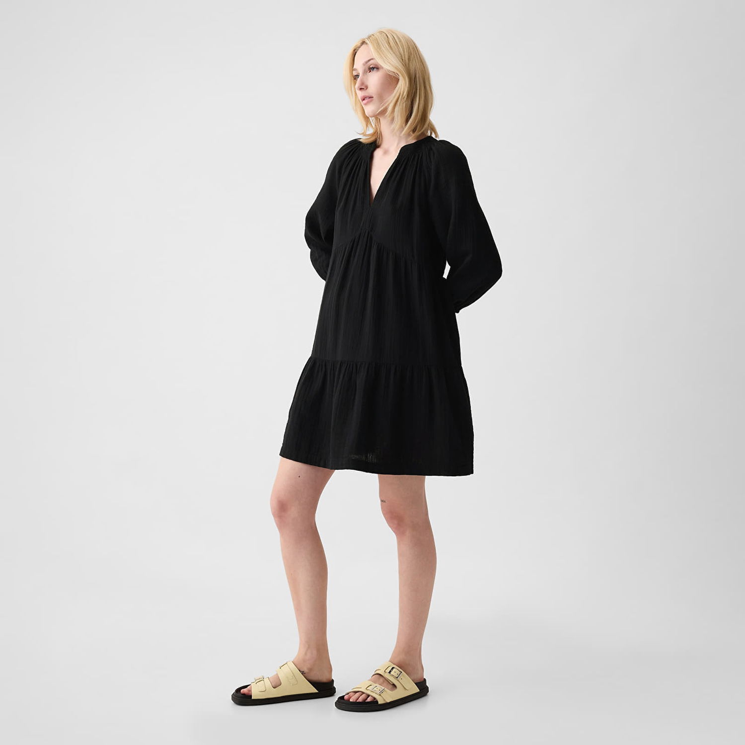 Šaty GAP Dresses Longsleeve Gauze Mini Dress Black Čierna | 429447-03, 0