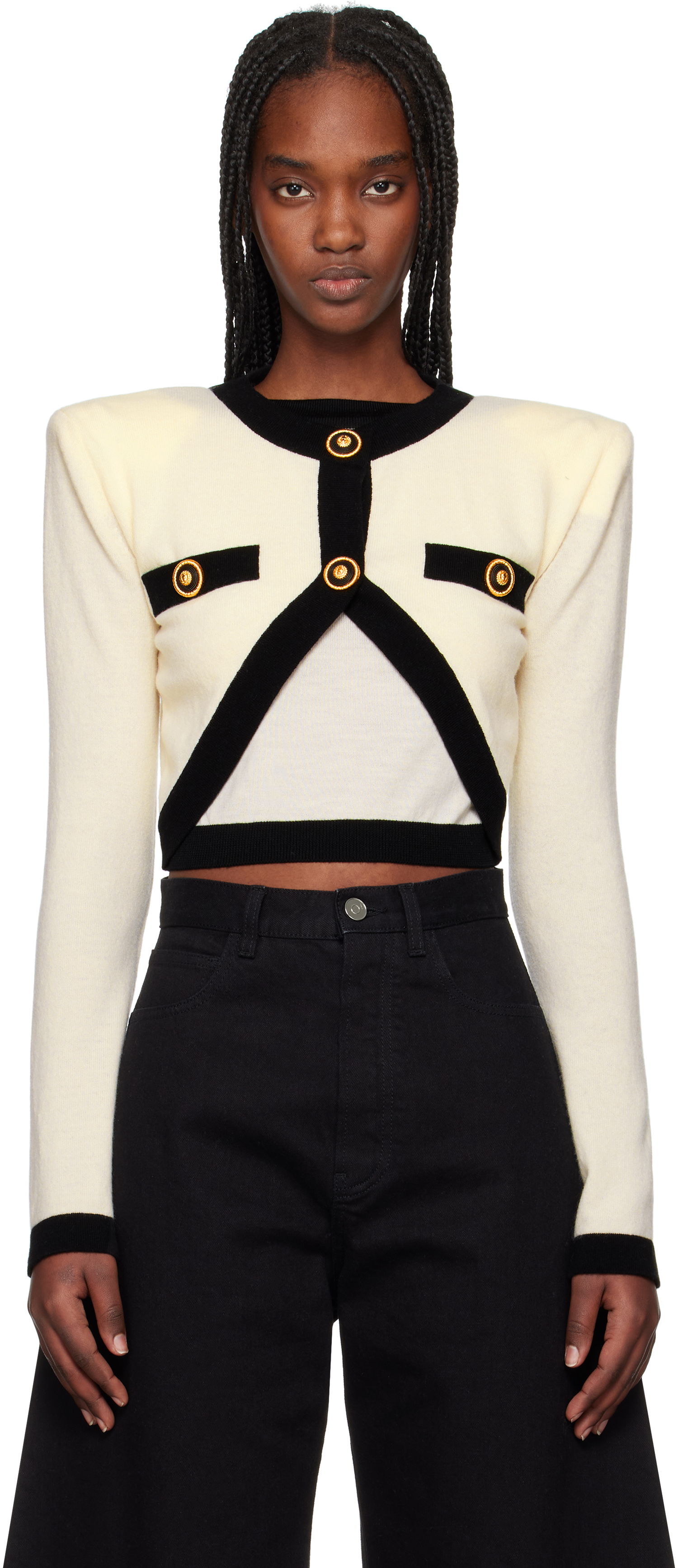 Sveter Balmain Balmain Knit Faux-Cardigan Sweater Biela | EF1KA120KH91, 0