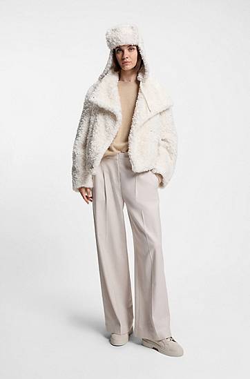 Kabáty BOSS Steiff Relaxed Fit High-Neck Cropped Teddy Coat Biela | 50550632, 1