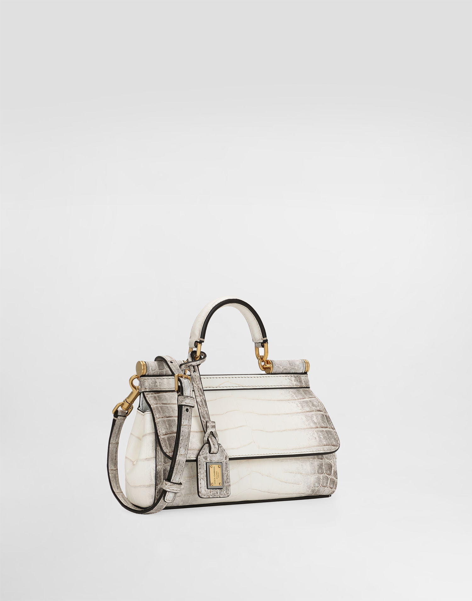 Kabelka Dolce & Gabbana Dolce & Gabbana Elongated Sicily Handbag Himalayan Crocodile Leather Biela | BB7116B2EM180001, 1