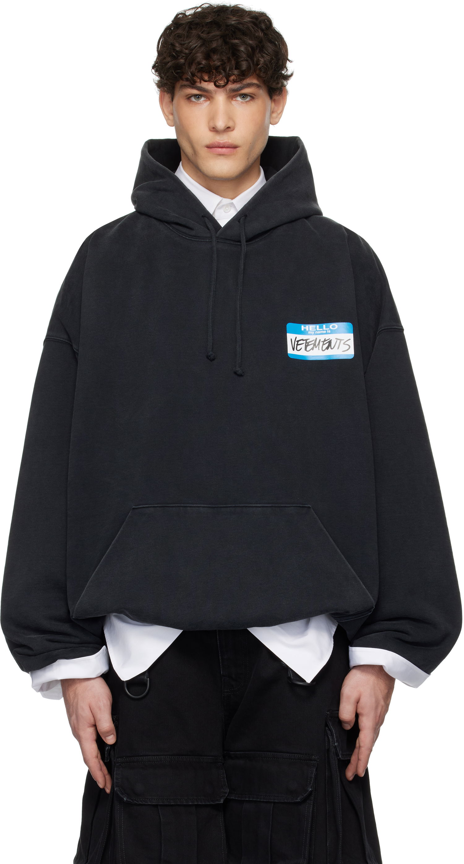 Mikina VETEMENTS 'My Name' Sticker Cropped Boxy Hoodie Čierna | UA66HD650B, 0
