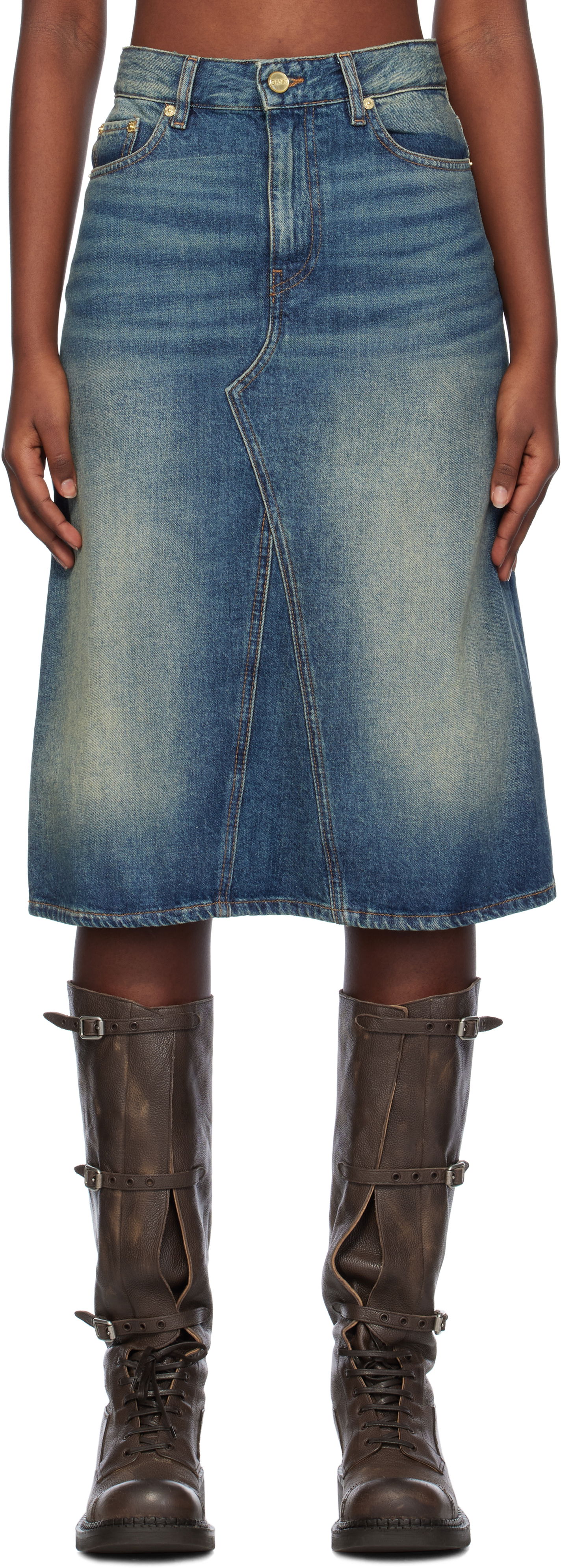 Heavy Washed Denim Midi Skirt