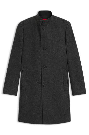 Kabáty BOSS Regular-Fit Stand-Collar Wool-Blend Twill Coat Šedá | 50546553, 0