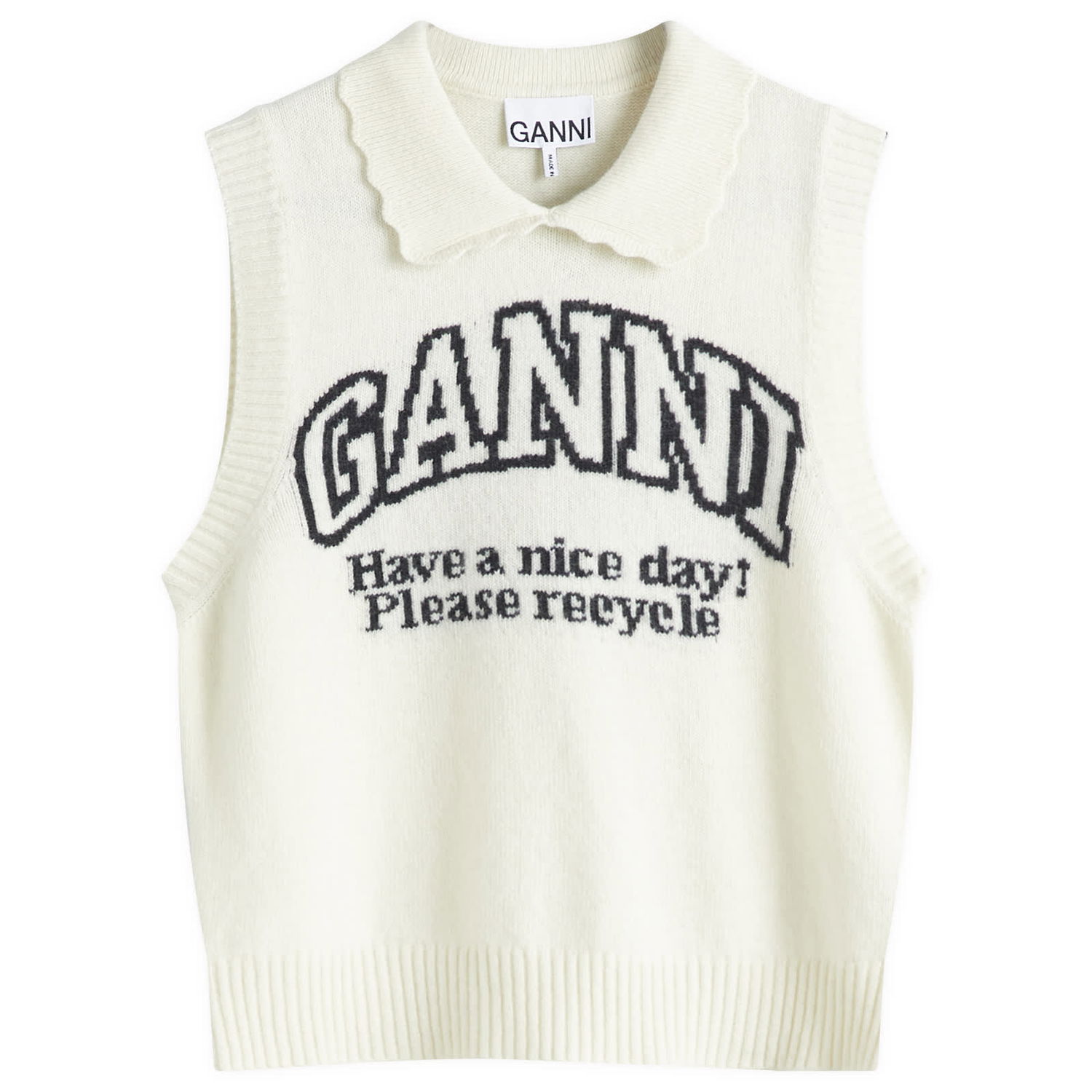Sveter GANNI GANNI Graphic Wool Mix Collar Vest Biela | K2463-135, 1