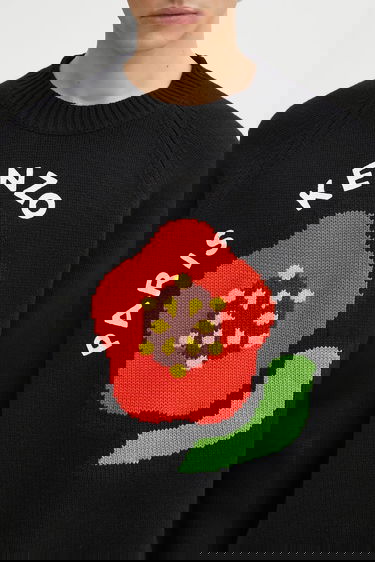 Sveter KENZO Pop Collection Wool Warm Sweater with Red Flower Paris Design Čierna | FF55PU7223LA.99J, 3