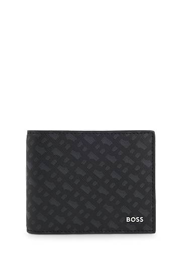 Peňaženka BOSS Monogram bi-fold wallet with foil-embossed logo Čierna | 50552855, 0