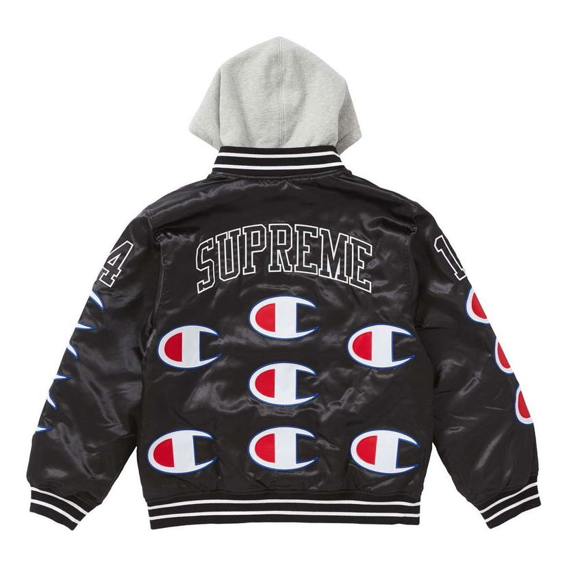Bomber bunda Supreme Champion Hooded Satin Varsity Jacket Čierna | SUP-FW18-553