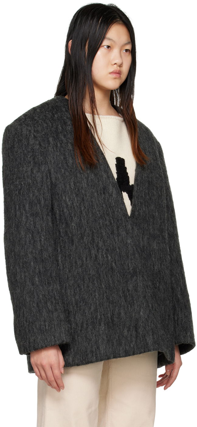 Bunda We11done We11done Y-Neck Fuzzy Jacket Šedá | WD-JK3-22-020-W-DG, 1