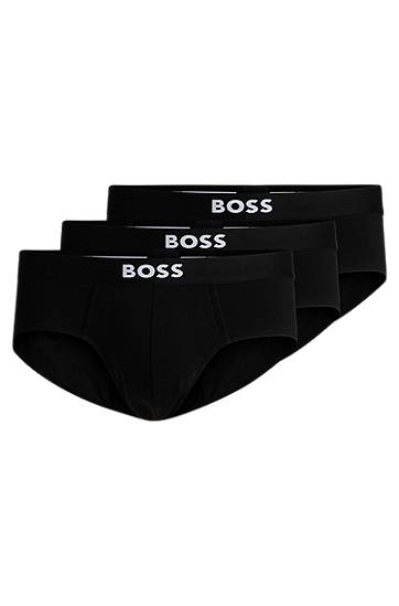 Spodná bielizeň a ponožky BOSS Three-pack stretch-cotton briefs with logo waistbands Čierna | 50546561