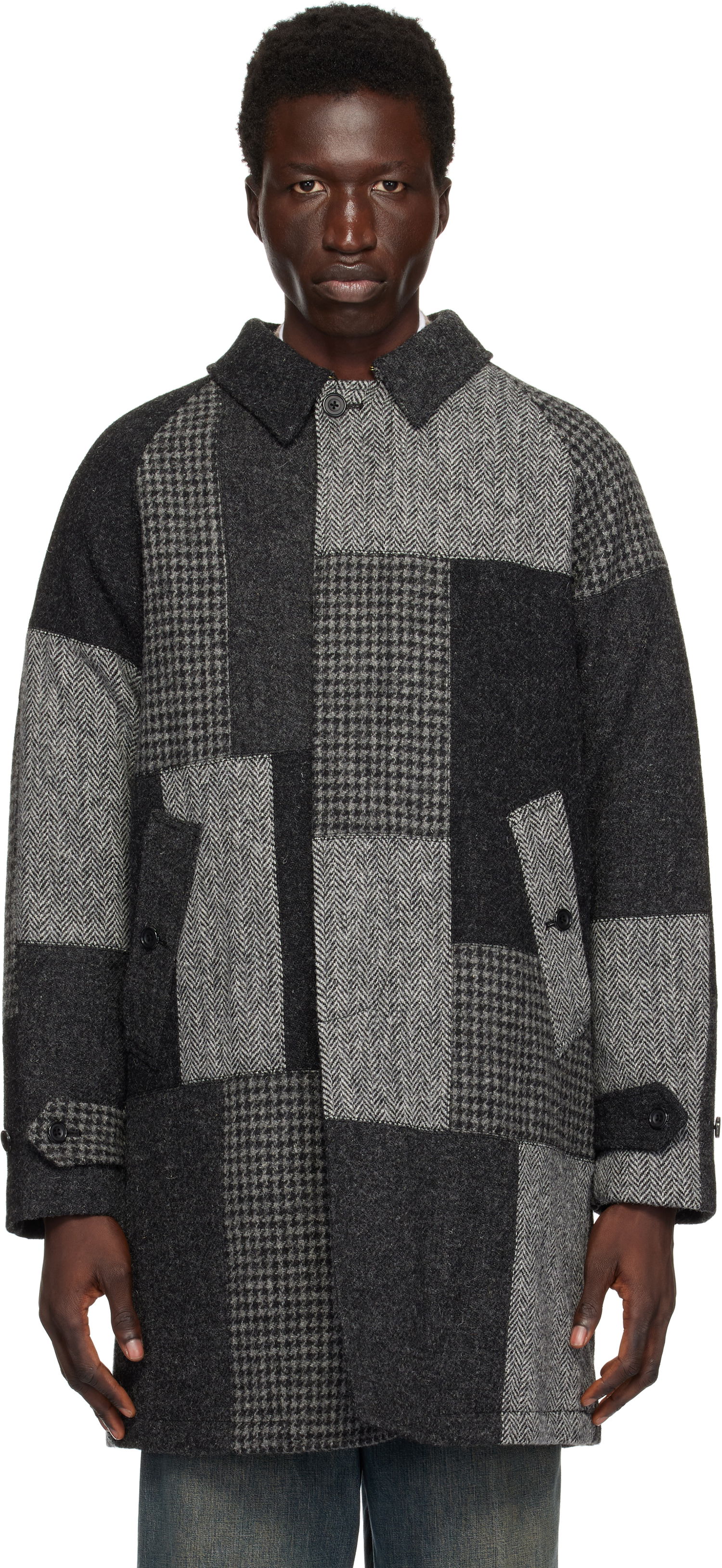 Kabáty BEAMS BEAMS PLUS Bal Collar Patchwork Coat Šedá | 38190054803, 0