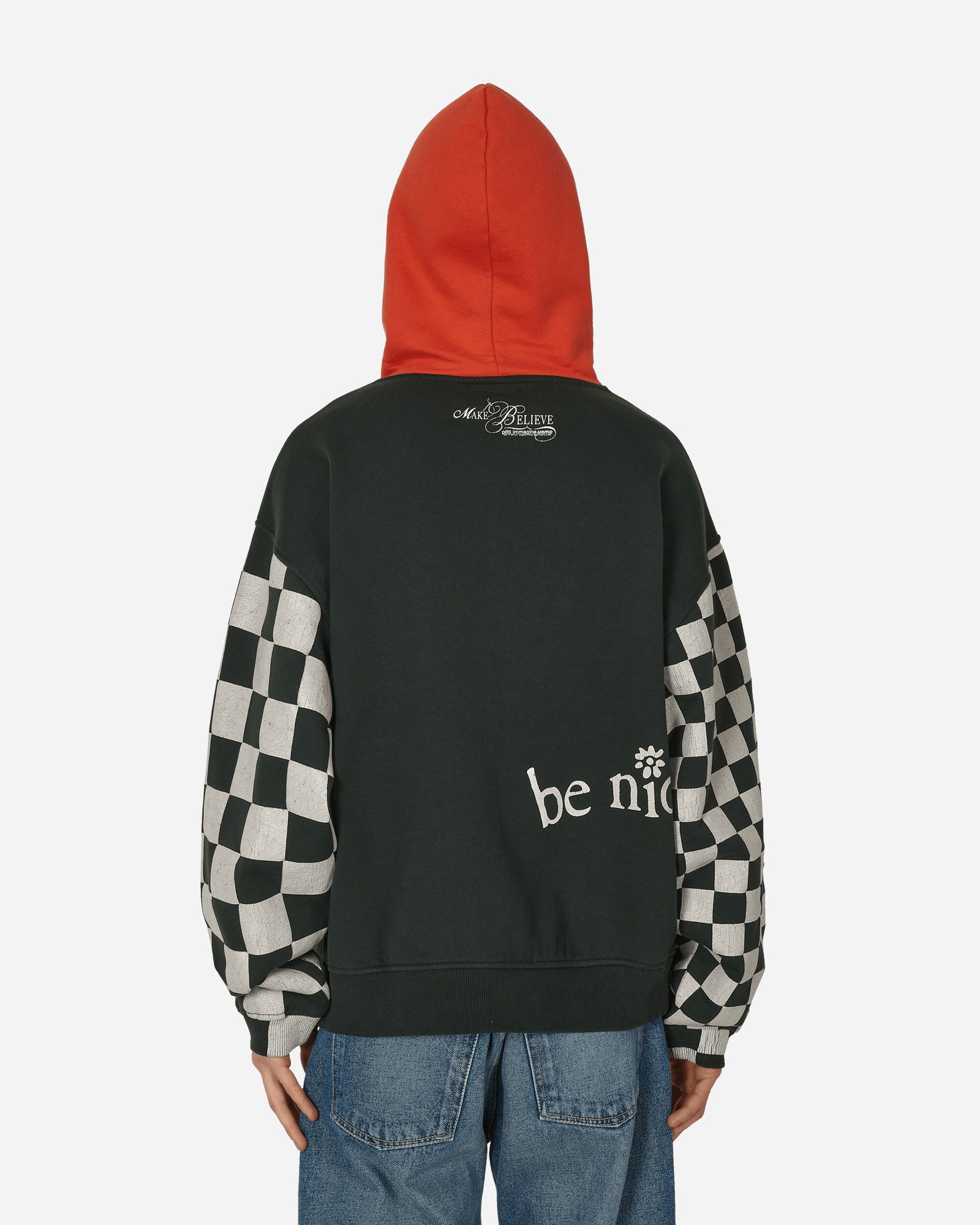 Checked Sleeve Hooded Sweatshirt