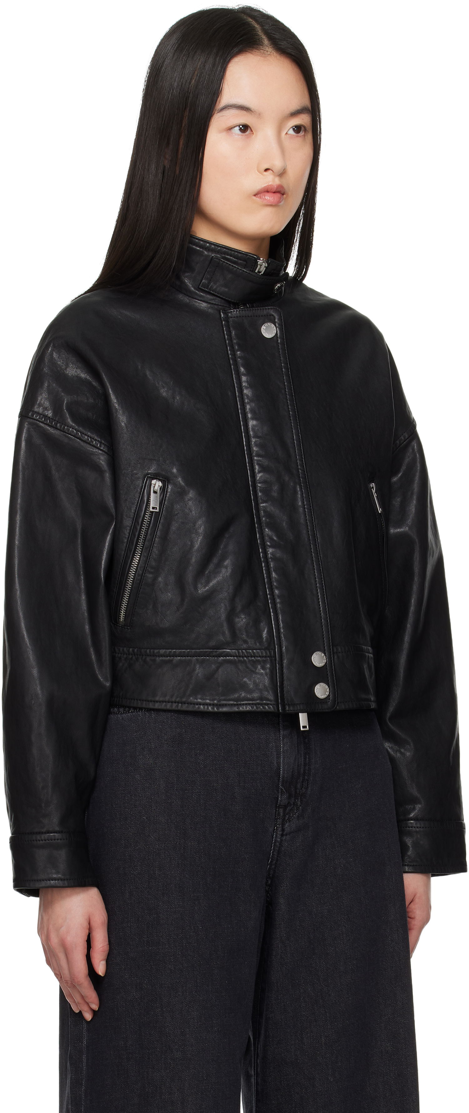 Bunda Max Mara Weekend Max Mara Angel Leather Bomber Jacket Čierna | 2515441011600, 1