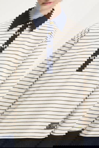Polo tričko GANNI Striped Single Piquet Jersey Polo Shirt Béžová | T4215, 3