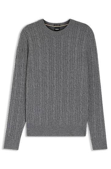 Sveter BOSS Cable-knit sweater in wool and cashmere Šedá | 50549975