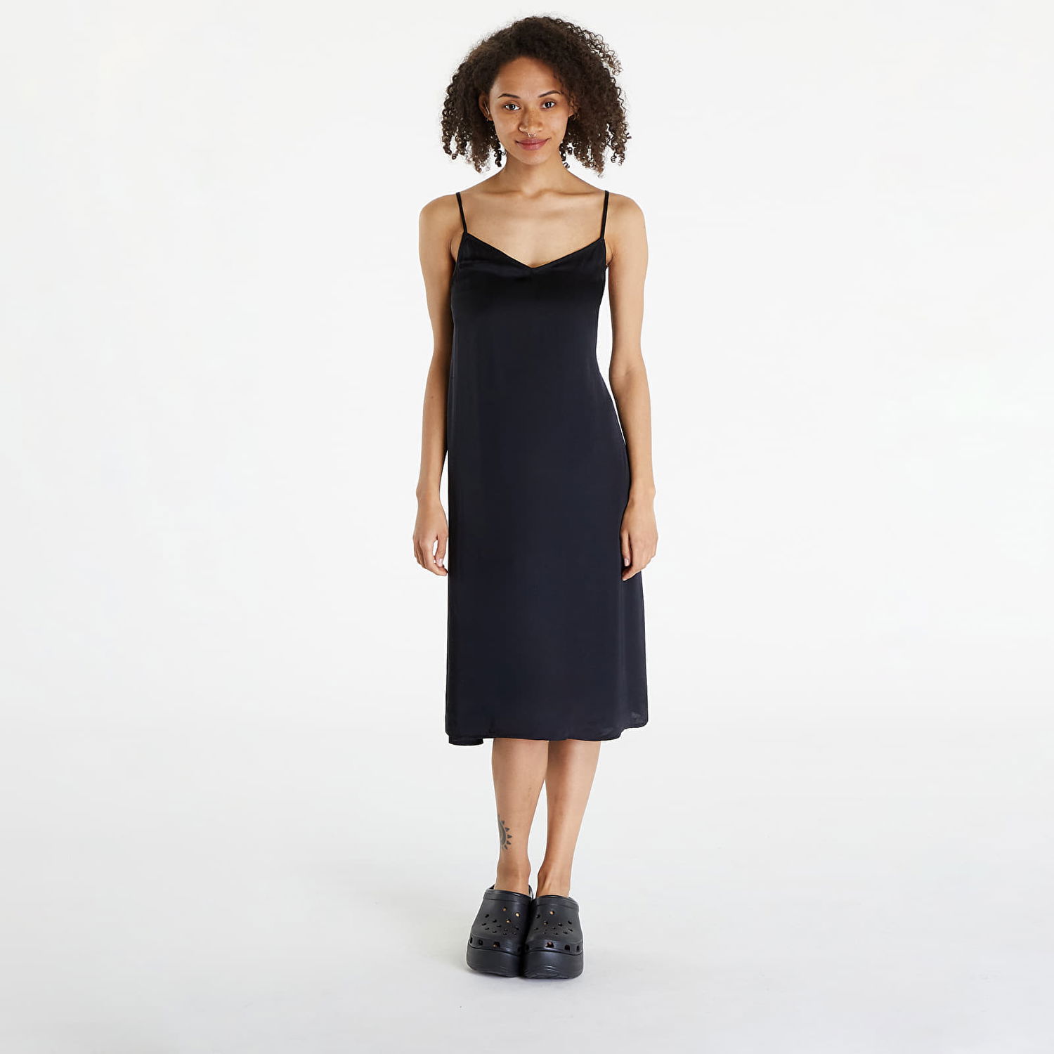 Šaty Urban Classics Dresses Ladies Viscose Satin Slip Dress Black Čierna | TB6191-00007, 0