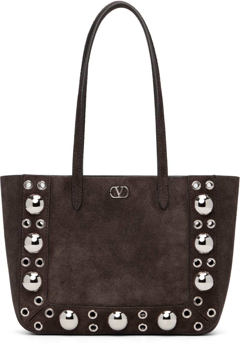 Tote bag Valentino Mini Nellcôte Studded Suede Tote Hnedá | 7W2B0R89JET