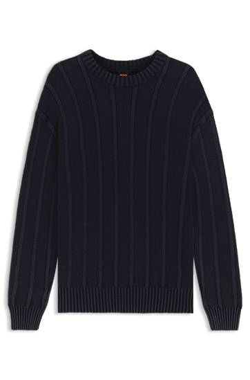 Sveter BOSS Ribbed and Ricecorn Knit Sweater Navy | 50543690, 0