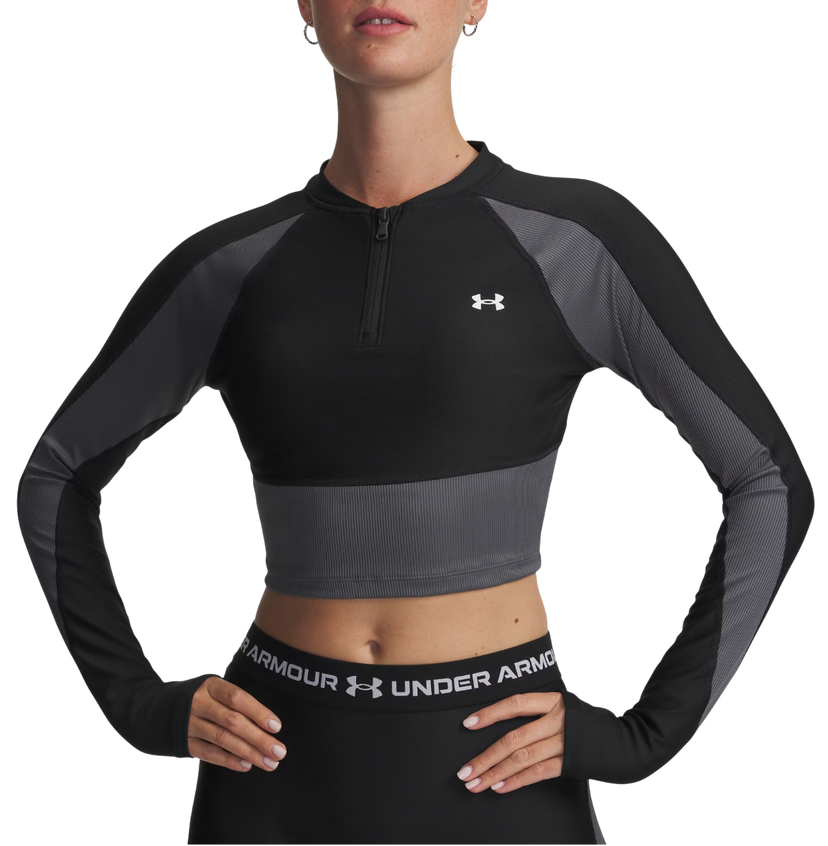 Crop Top Under Armour Long Sleeve Crop Top HG Rib 1/4 Zip Čierna | 6003981-004