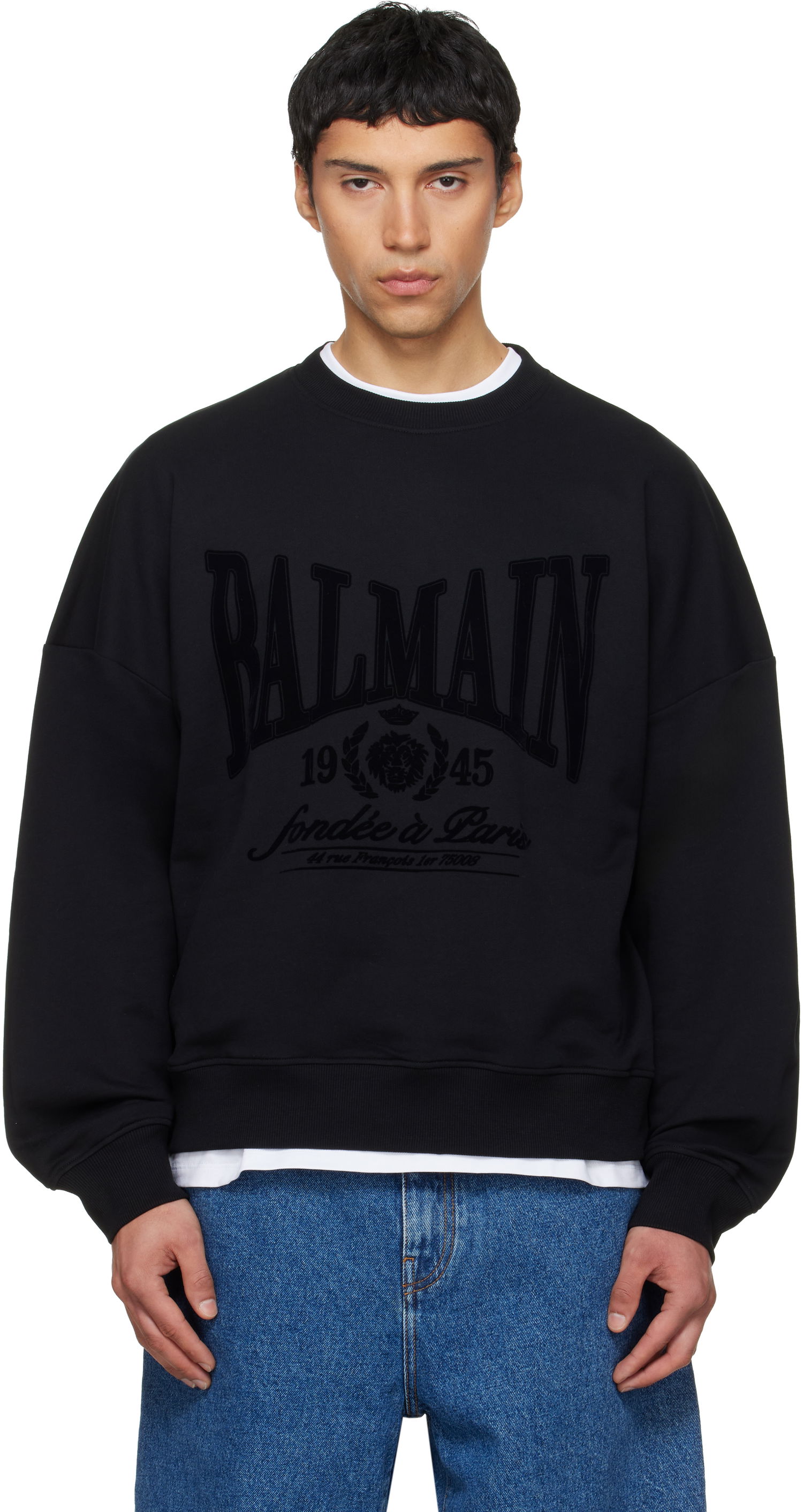 Mikina Balmain Printed 1945 Crest Cotton Sweatshirt Čierna | GH1JS191GF46, 0