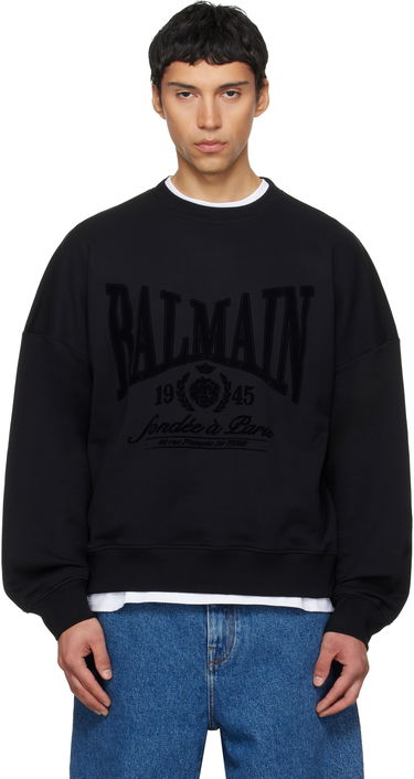 Mikina Balmain Printed 1945 Crest Cotton Sweatshirt Čierna | GH1JS191GF46, 0