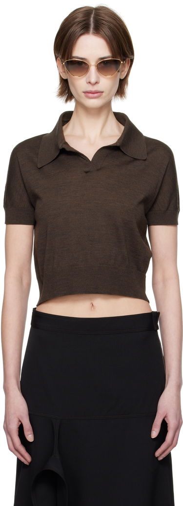 Polo tričko Khaite Khaite Morgane Cropped Knit Polo Hnedá | 9747511, 0