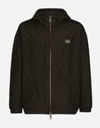 Nylon Jacket With Hood And Branded Tag