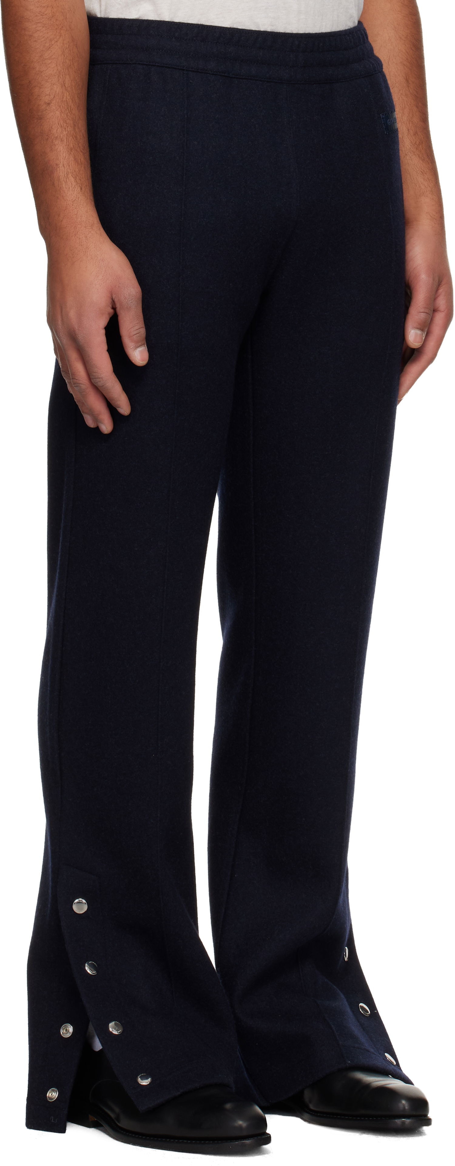Nohavice Givenchy Wool Cashmere 'GIVENCHY' Patch Drawstring Trousers with Snap Buttons Navy | BM51N0312L410, 1