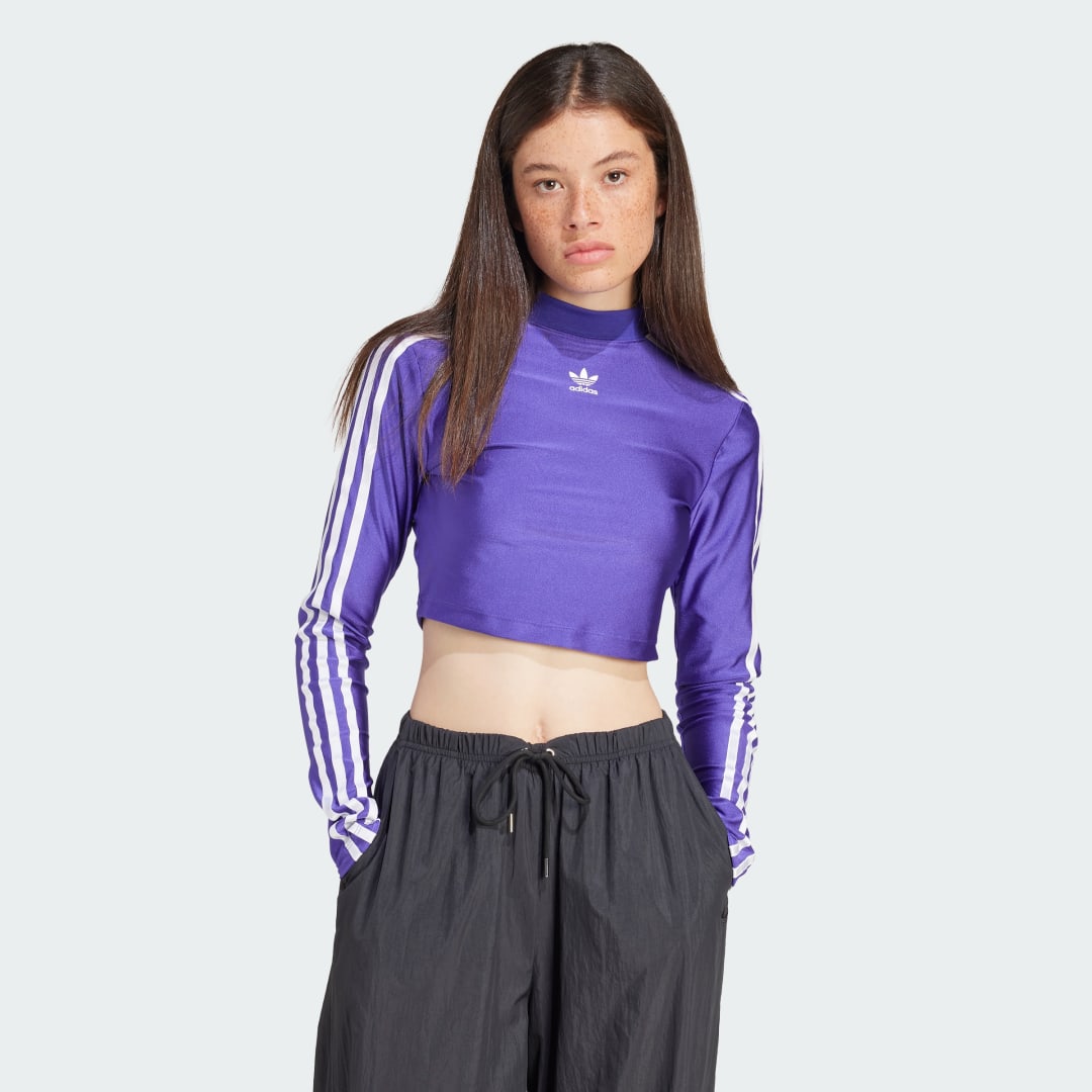 Crop Top adidas Originals 3-Stripes Cropped Long Sleeve Tee Fialová | IR8133, 0