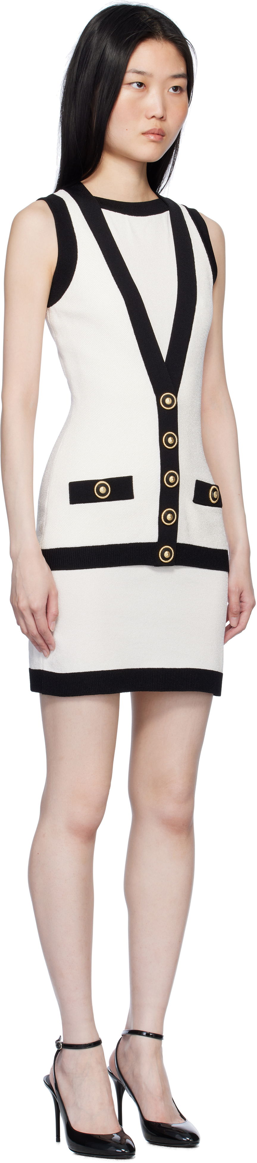 Šaty Balmain Two-Tone Waistcoat Mini Dress Biela | EF1R5086KH88, 1