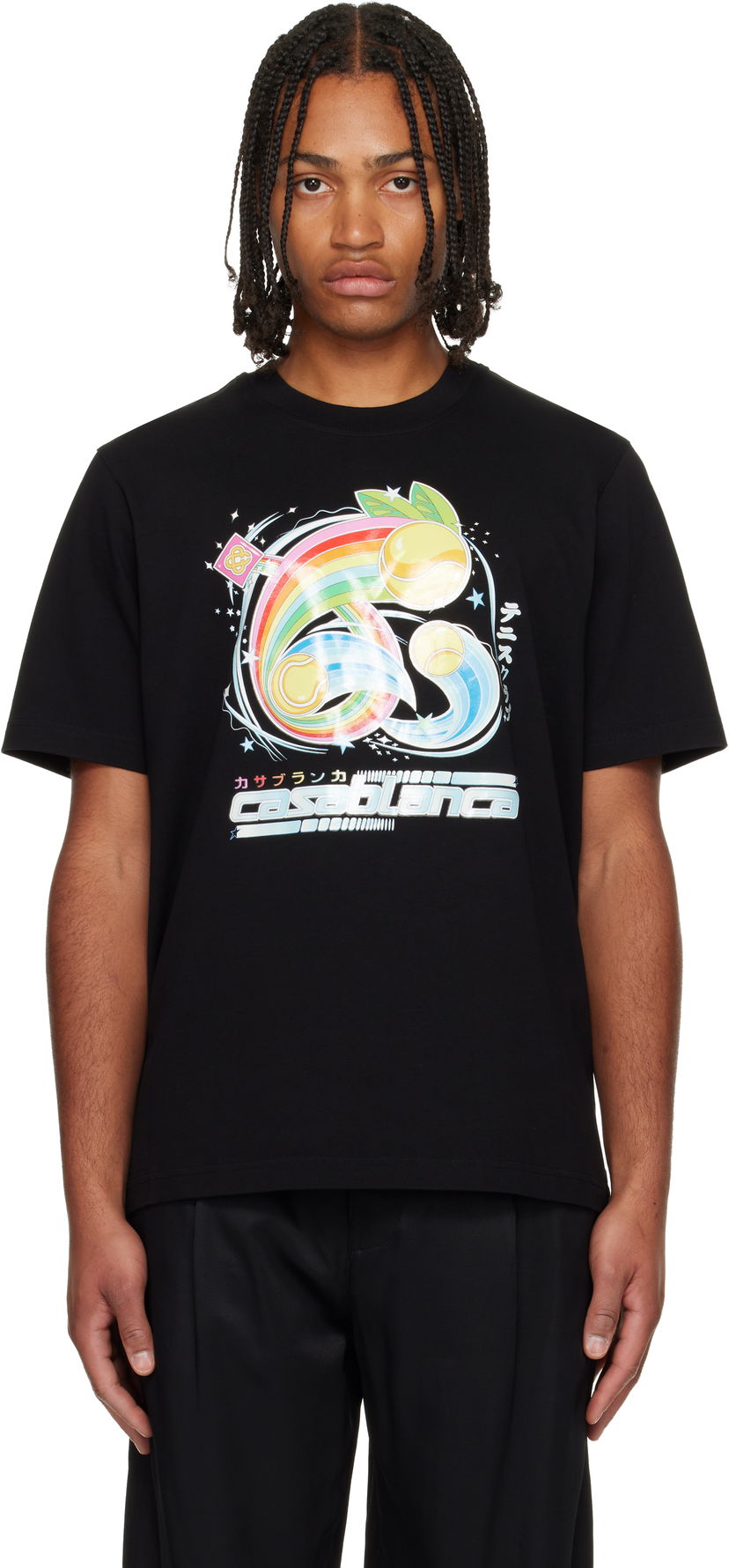 Tričko Casablanca Manga Tennis Ball Short Sleeve T-shirt Čierna | M-AW25-JTS-001-08