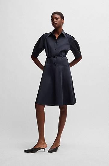 Šaty BOSS Stretch Cotton Shirt Dress with Half Placket Navy | 50537388, 1