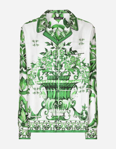 Košeľa Dolce & Gabbana Majolica Print Silk Twill Shirt Biela | G5IF1THI1SVHV3TN, 0