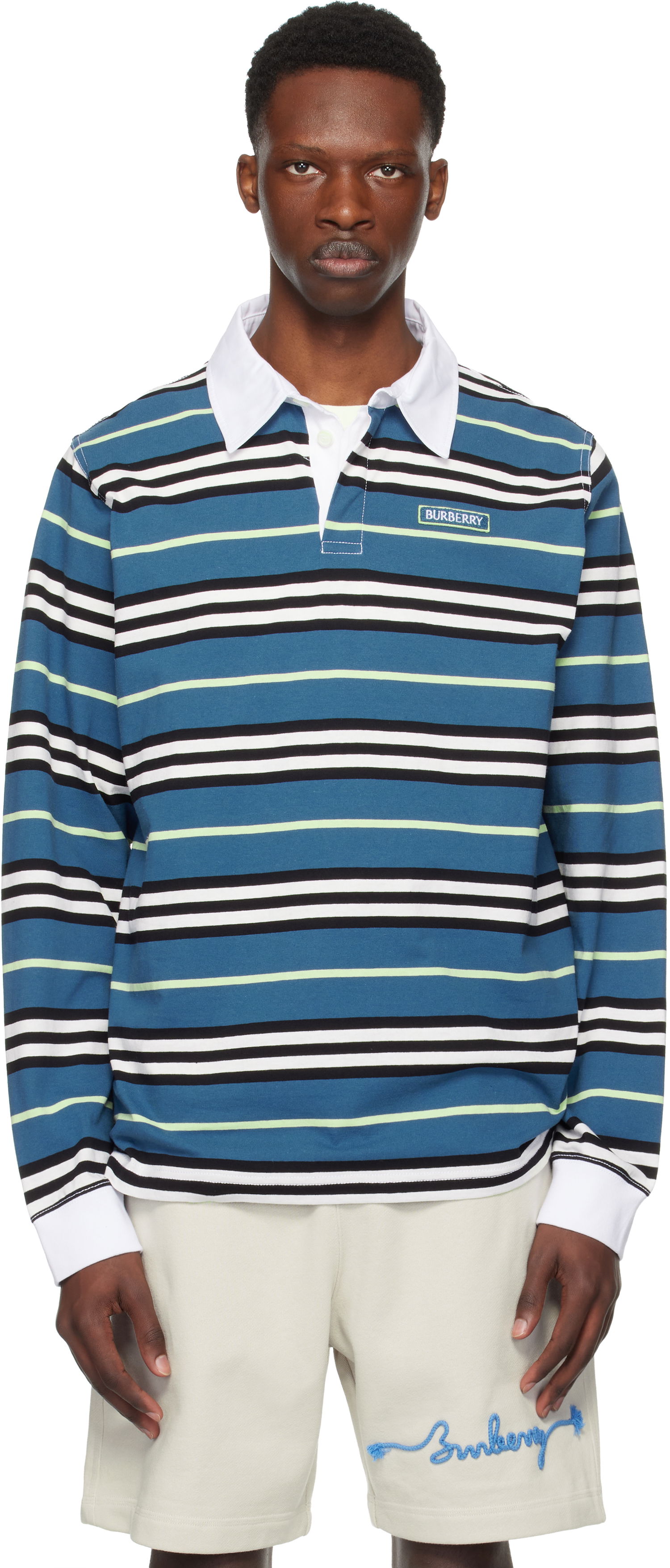 Polo tričko Burberry Burberry Long-Sleeve Striped Polo Modrá | 8106236, 0