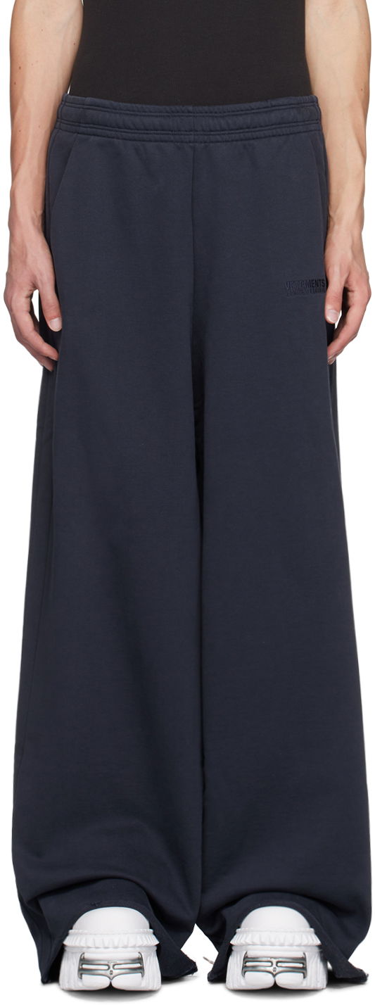 Tepláky VETEMENTS Navy Embroidered-Logo Sweatpants Navy | UA65SP165N, 0