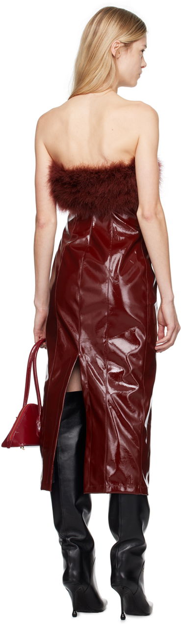 Šaty Blumarine Feather Trim Faux-Leather Midi Dress Vínová | A422A481A, 2
