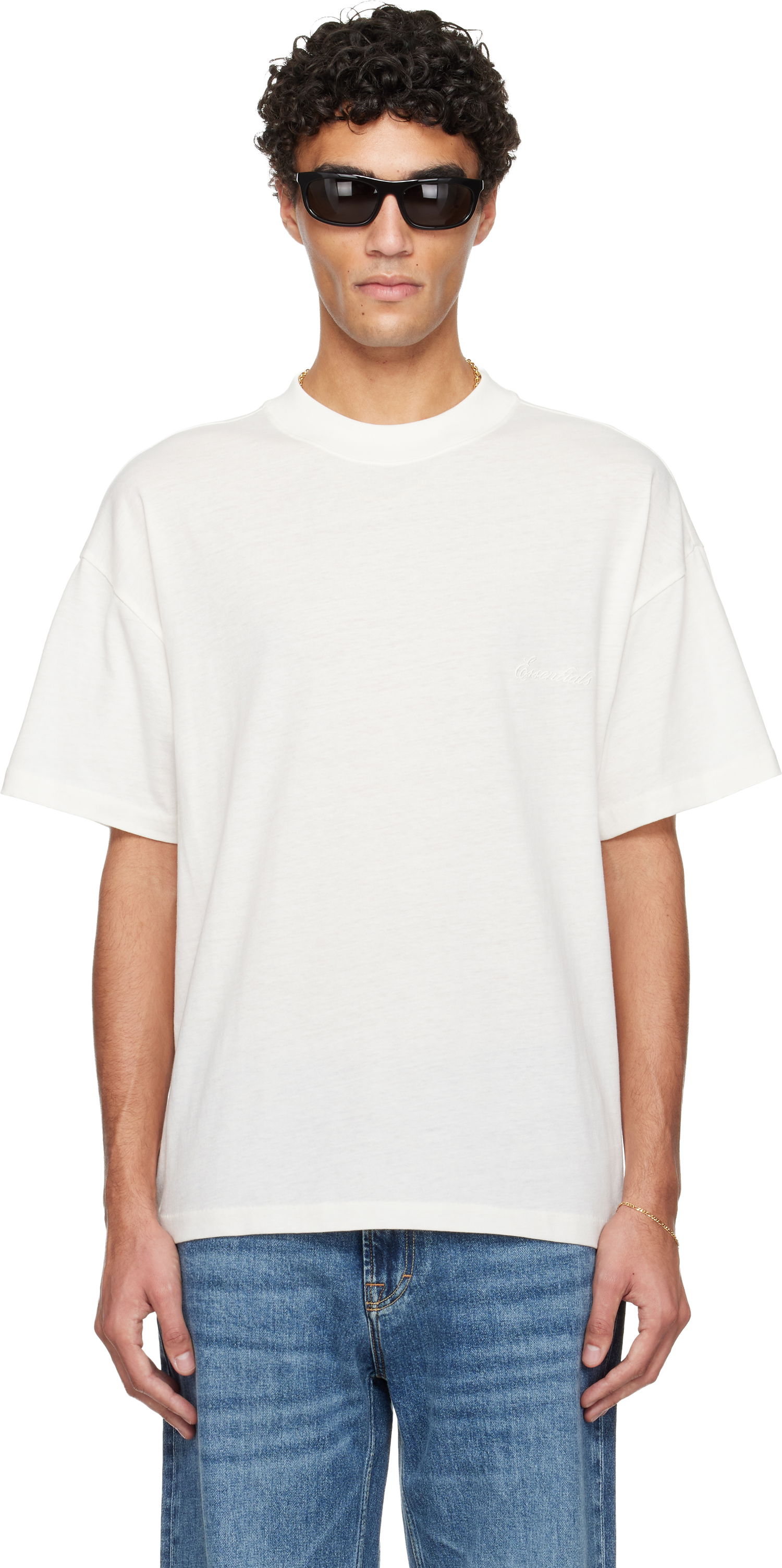 Tričko Fear of God ESSENTIALS Holiday Embroidered Essential T-shirt Biela | 125HO254282F, 0