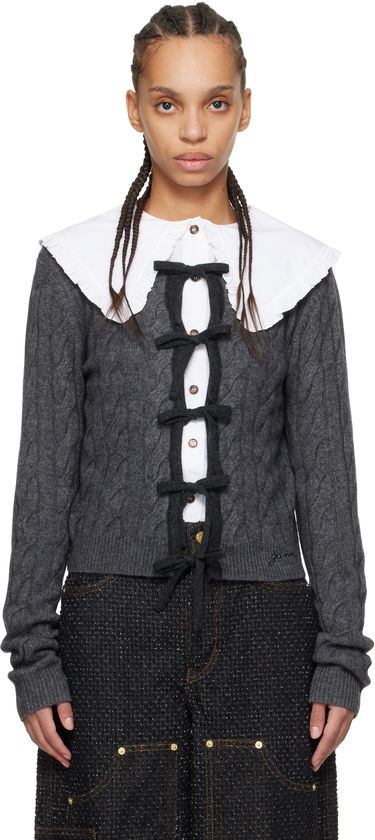 Sveter GANNI Ganni Cashmere Blend Tie Front Cardigan Šedá | K2413, 0