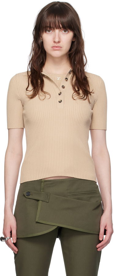 Polo tričko Courrèges Courrèges Ribbed Knit Polo Shirt Béžová | VESMPO029FI0001, 0