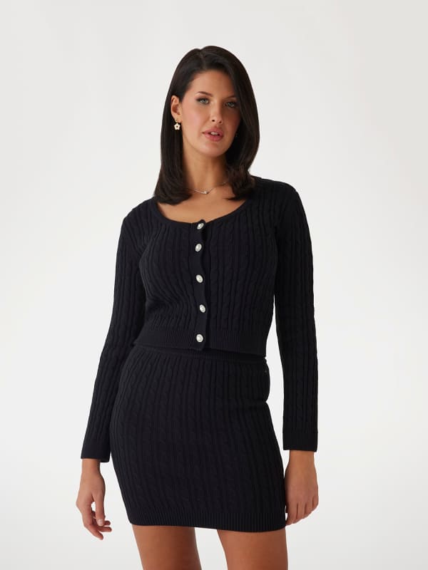 Súprava GUESS Wool-Blend Cable-Knit Cardigan Čierna | W5RR53Z37L1, 0