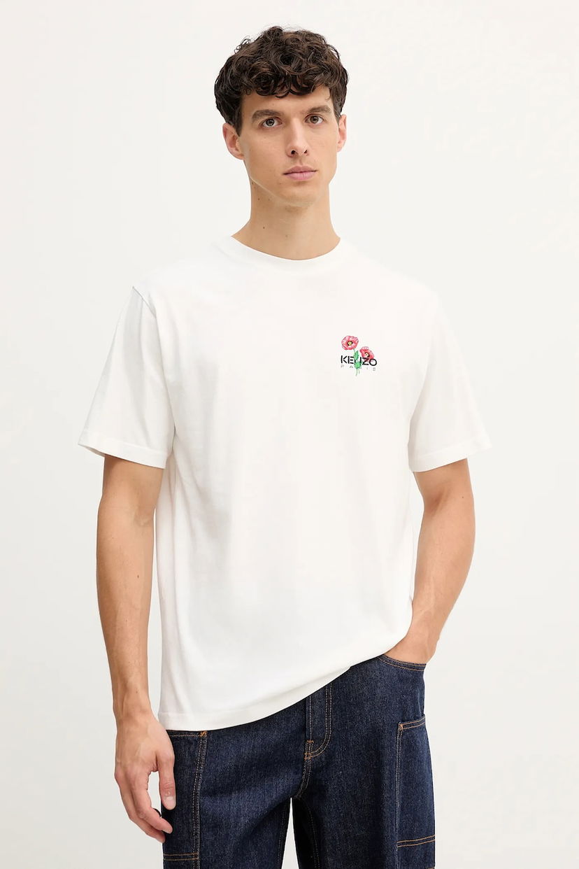 Tričko KENZO Kenzo Floral Applique T-Shirt Biela | FF65TS2594SG