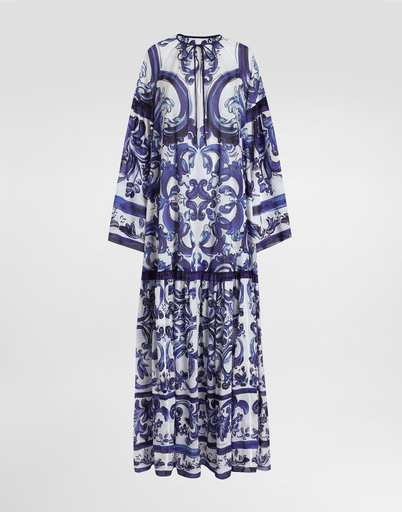 Šaty Dolce & Gabbana Dolce & Gabbana Majolica-Print Cotton Dress Modrá | I6KH5WFI5NFHB5DQ
